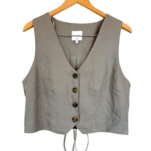 Love Tree Neutral Beige Linen Blend Women's Buttoned Professional Vest Large